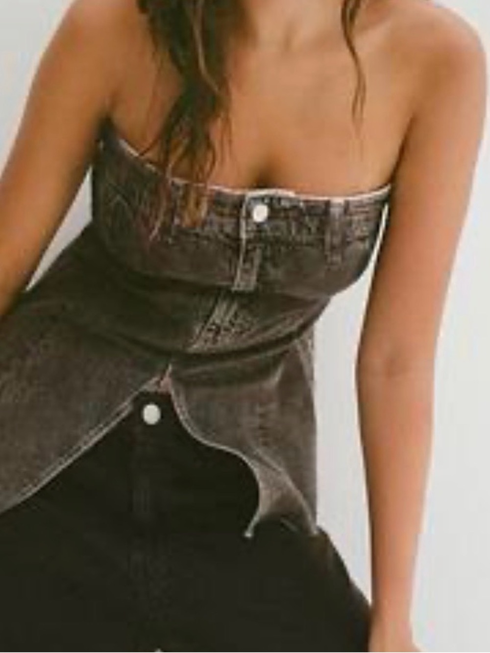 Zara Black Washed Denim Strapless Corset Top